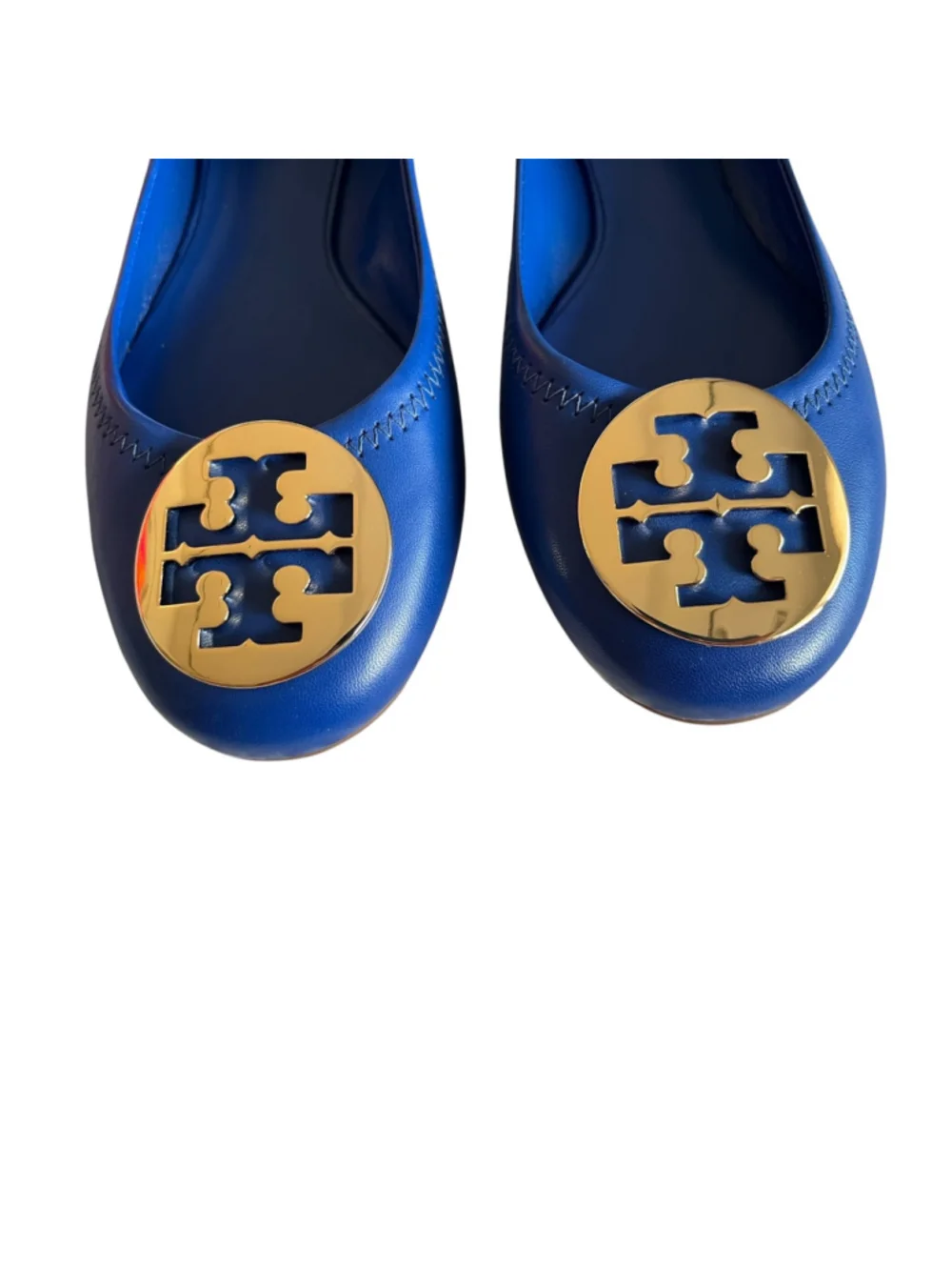 Tory Burch Blue Nile Reva Mestico Gold Logo Ballet Flats Size 9.5